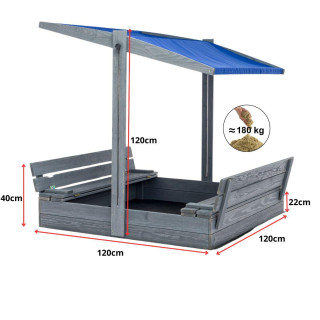 Lezárható, impregnált homokozó tetővel és UV-szűrővel - 120x120 cm