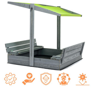 Lezárható, impregnált homokozó tetővel és UV-szűrővel - 120x120 cm