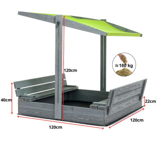 Lezárható, impregnált homokozó tetővel és UV-szűrővel - 120x120 cm