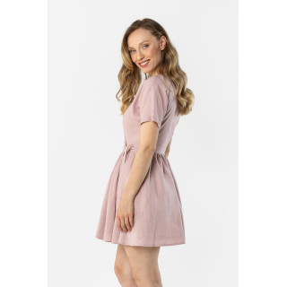 Rózsaszín lenvászon ruha, derekán megkötővel