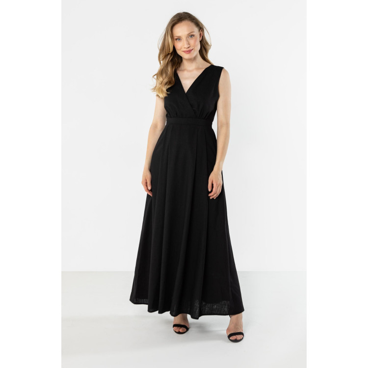 Női hosszú fekete vászonruha