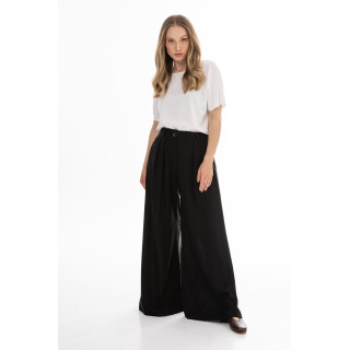 Fekete, bő szárú női nadrág magas derekú szabással