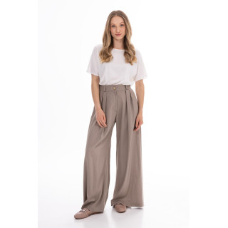 Női sötét bézs színű, széles szárú nadrág