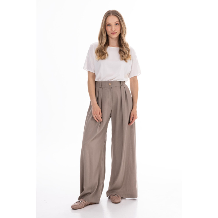 Női sötét bézs színű, széles szárú nadrág