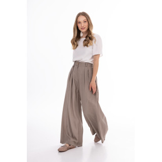 Női sötét bézs színű, széles szárú nadrág