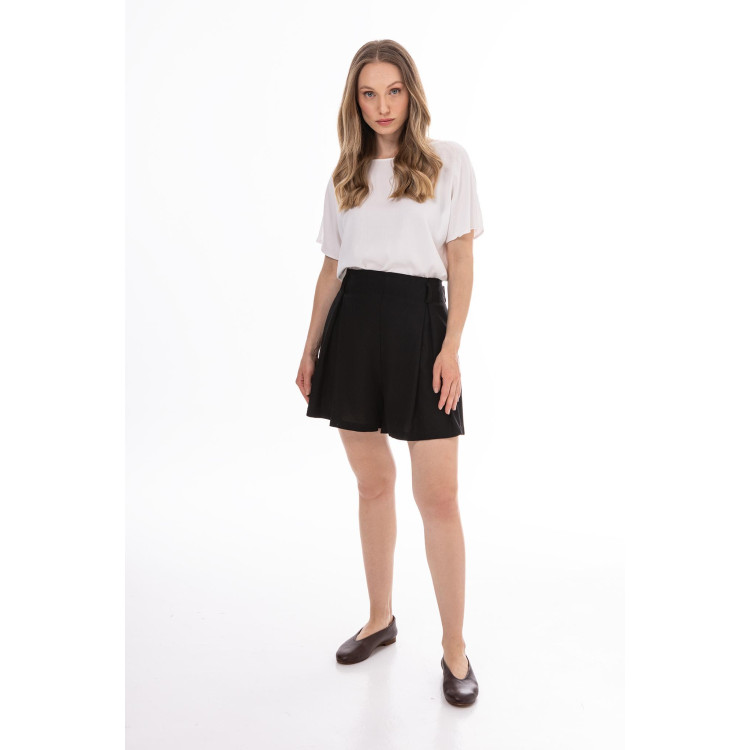 Női fekete vászon rövidnadrág megkötővel
