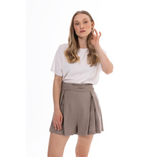 Sötét bézs színű női vászon rövidnadrág megkötővel