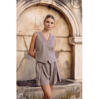 Sötét bézs színű női vászon rövidnadrág megkötővel