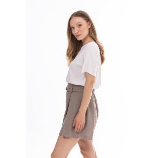 Sötét bézs színű női vászon rövidnadrág megkötővel