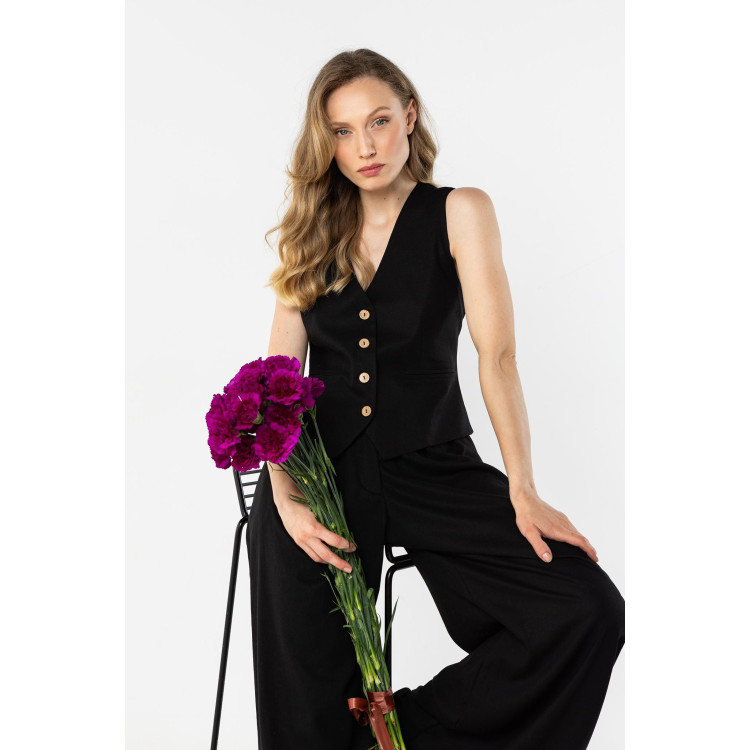 Női vászon mellény fekete színben