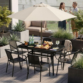 Fekete kerti asztal napernyőlyukkal - 120x70 cm