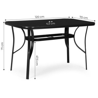 Fekete kerti asztal napernyőlyukkal - 120x70 cm