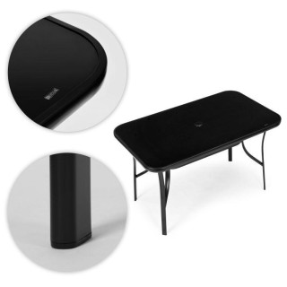 Fekete kerti asztal napernyőlyukkal - 140x80 cm