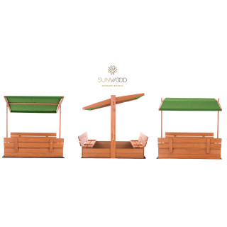 Impregnált homokozó UV-szűrős tetővel - 120x120 cm