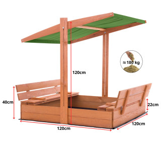 Impregnált homokozó UV-szűrős tetővel - 120x120 cm