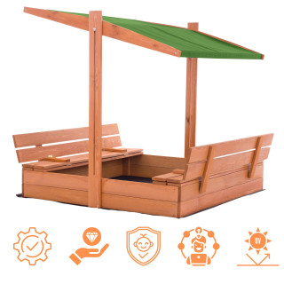 Impregnált homokozó UV-szűrős tetővel - 120x120 cm