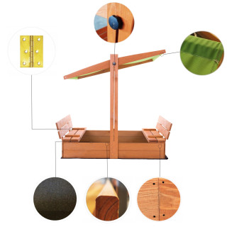 Impregnált homokozó UV-szűrős tetővel - 120x120 cm