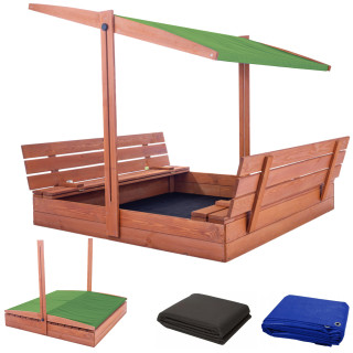 Impregnált homokozó UV-szűrős tetővel - 140x140 cm