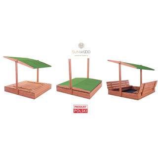 Impregnált homokozó UV-szűrős tetővel - 140x140 cm