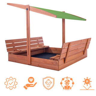 Impregnált homokozó UV-szűrős tetővel - 140x140 cm