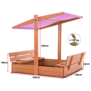 Impregnált homokozó UV-szűrős tetővel - 120x120 cm