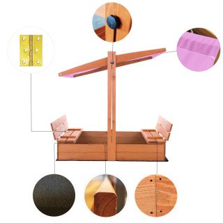 Impregnált homokozó UV-szűrős tetővel - 120x120 cm