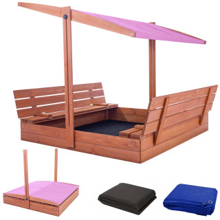 Impregnált homokozó UV-szűrős tetővel - 140x140 cm