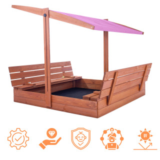 Impregnált homokozó UV-szűrős tetővel - 140x140 cm