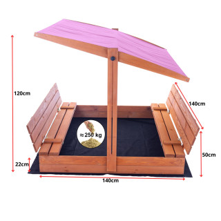 Impregnált homokozó UV-szűrős tetővel - 140x140 cm