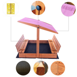 Impregnált homokozó UV-szűrős tetővel - 140x140 cm