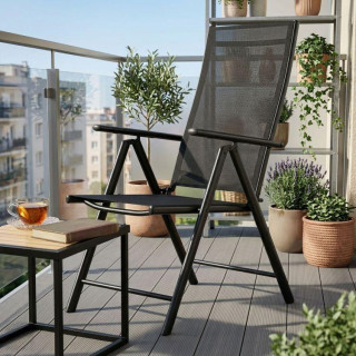 Fekete összecsukható kerti szék állítható háttámlával