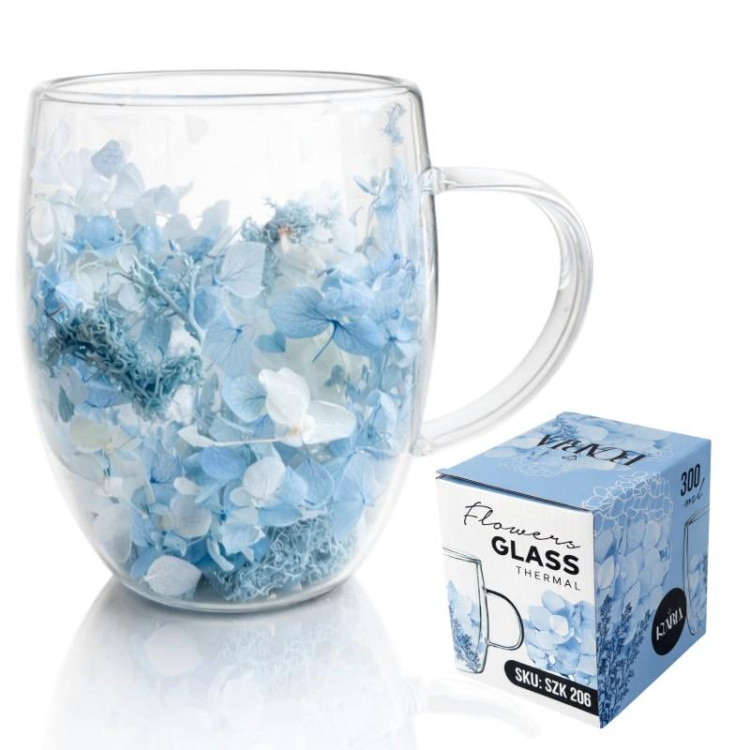 Termoszpohár kék virágokkal belül - 300 ml