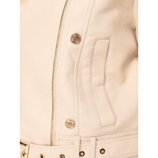 Női bézs bőrkabát övvel TY5643