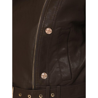 Női barna bőrkabát övvel TY5641