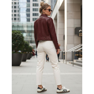 Bordó női bőrkabát övvel TY5640