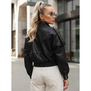 Fekete női bőrkabát állógallérral TY5646