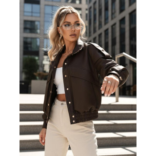 Női barna bőrkabát állógallérral TY5645