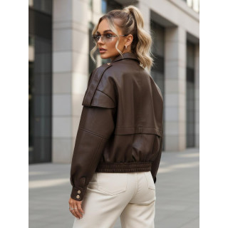 Női barna bőrkabát állógallérral TY5645