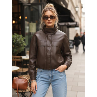 Barna bőrdzseki magas gallérral TY5650