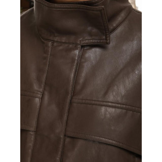 Barna bőrdzseki magas gallérral TY5650