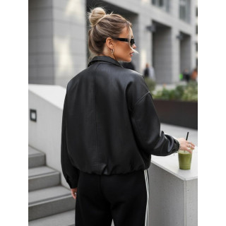 Fekete bőrdzseki magas gallérral TY5651