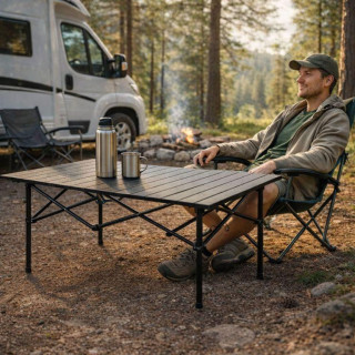 Összecsukható fekete kempingasztal táskával - 95x55 cm