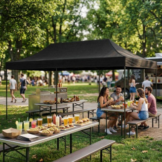 Fekete, önösszecsukható kerti sátor - 3x6 m -