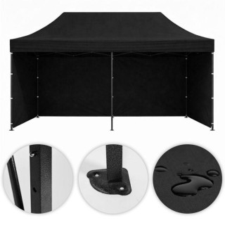 Fekete, önösszecsukható kerti sátor - 3x6 m -