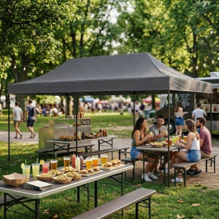 Szürke, önösszecsukható kerti sátor - 3x6 m -