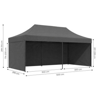 Szürke, önösszecsukható kerti sátor - 3x6 m -