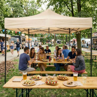 Bézs színű árusító stand - 3x3 m