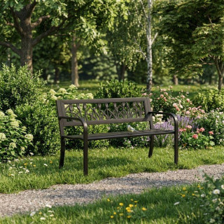 Kerti fém pad díszes háttámlával