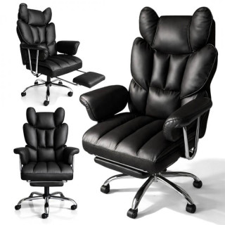Fekete bőr irodai szék lábtartóval