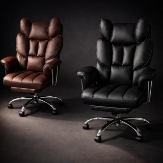 Fekete bőr irodai szék lábtartóval